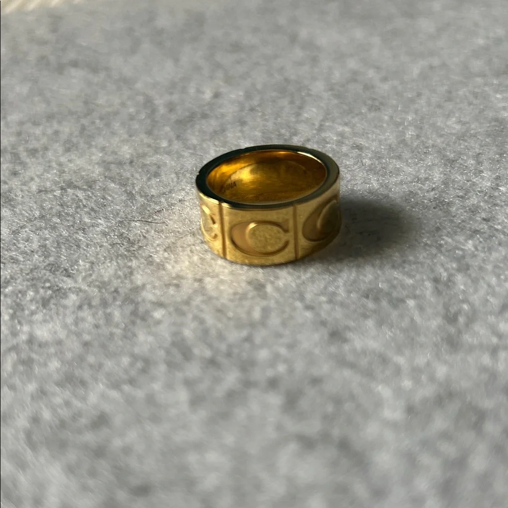 Coach Gold Plated Signature C Logo Wide Band Ring - Picture 9 of 9